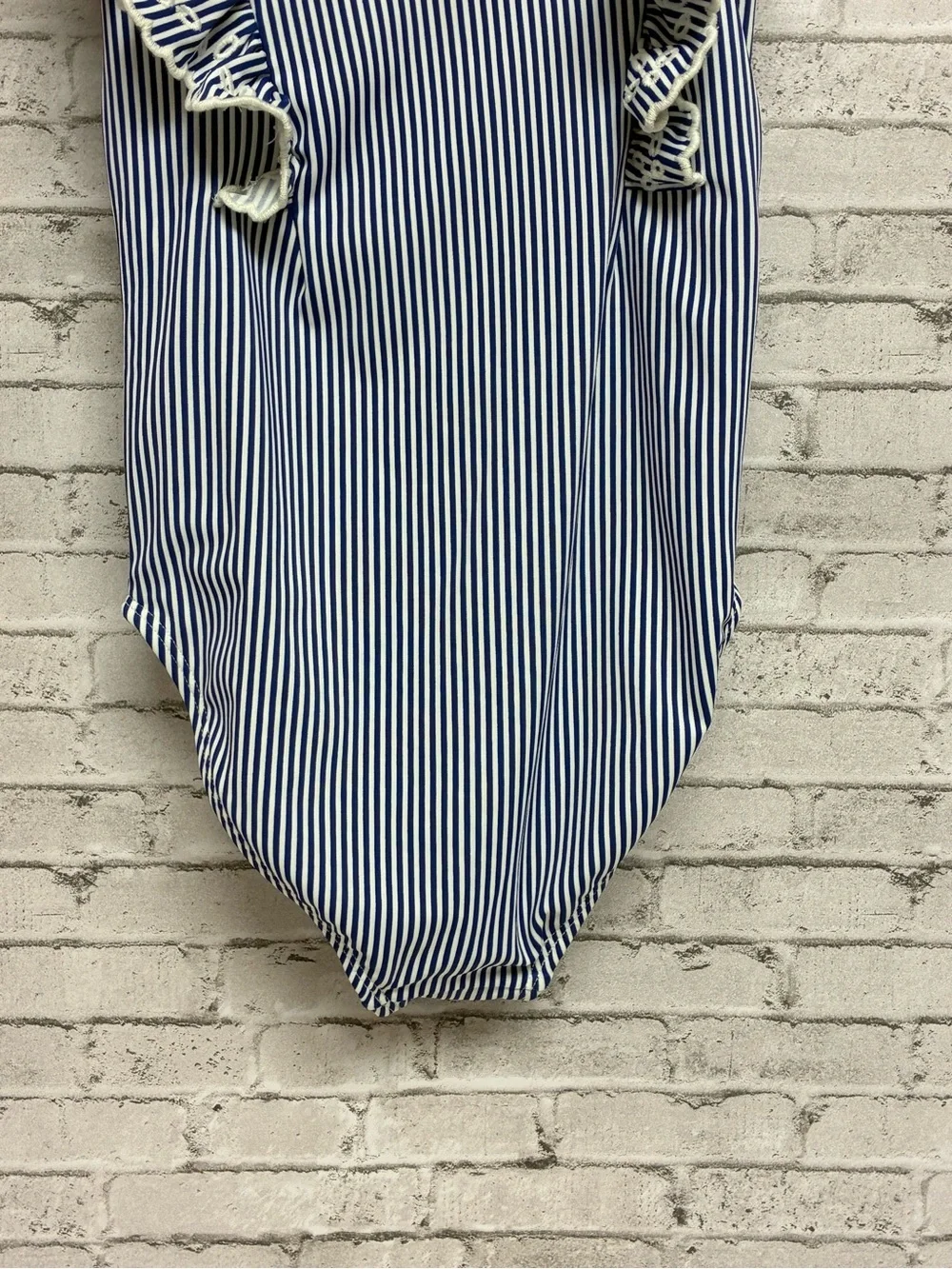 GYMBOREE Girls Size 6 Kids Striped Swimsuit Ruffles Navy Blue White Eyelet